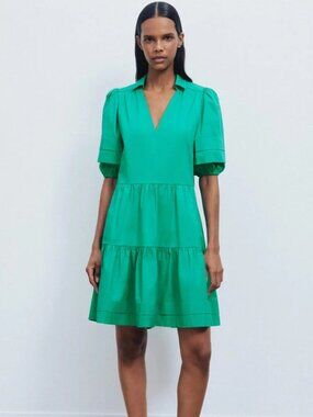 ME+EM cotton poplin swing shirt dress Sz 4 jewel green romantic cottagecore chic